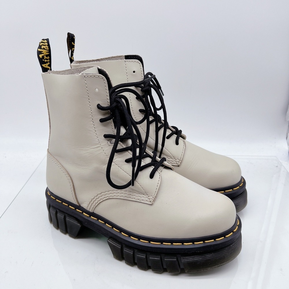 Dr. Martens Audrick 8-Eye Platform Lace Up Combat Boot Gray Nappa Leather US 9